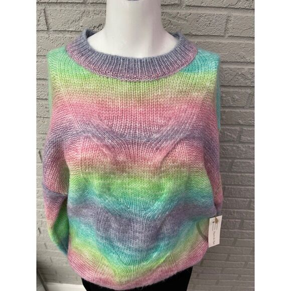 Woven Heart Oversized Rainbow Sweater Size M NWT - Picture 5 of 8